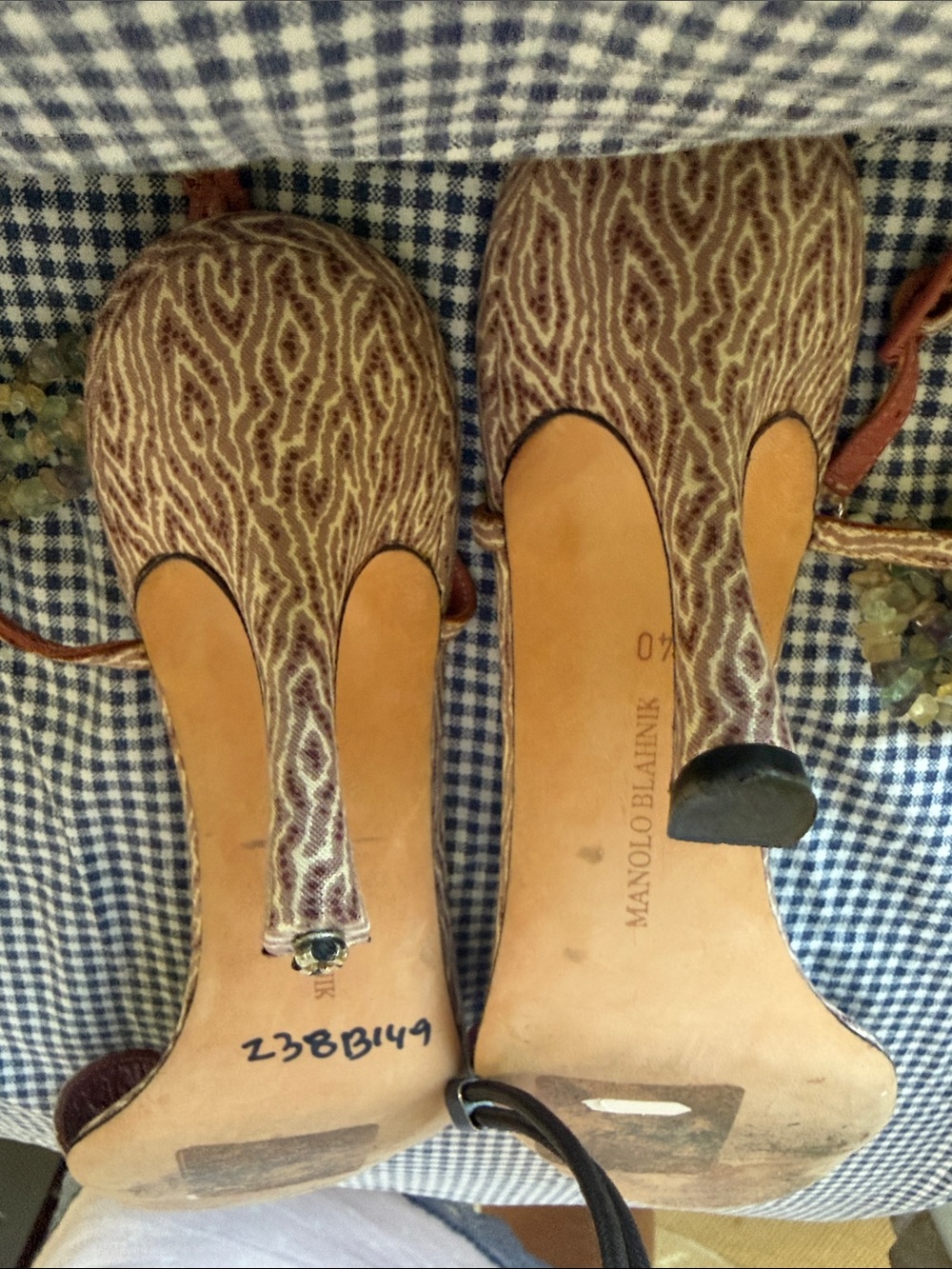 Manolo Blahnik Strappy Pink Patterned High Heel Sandals - Picture 11 of 11